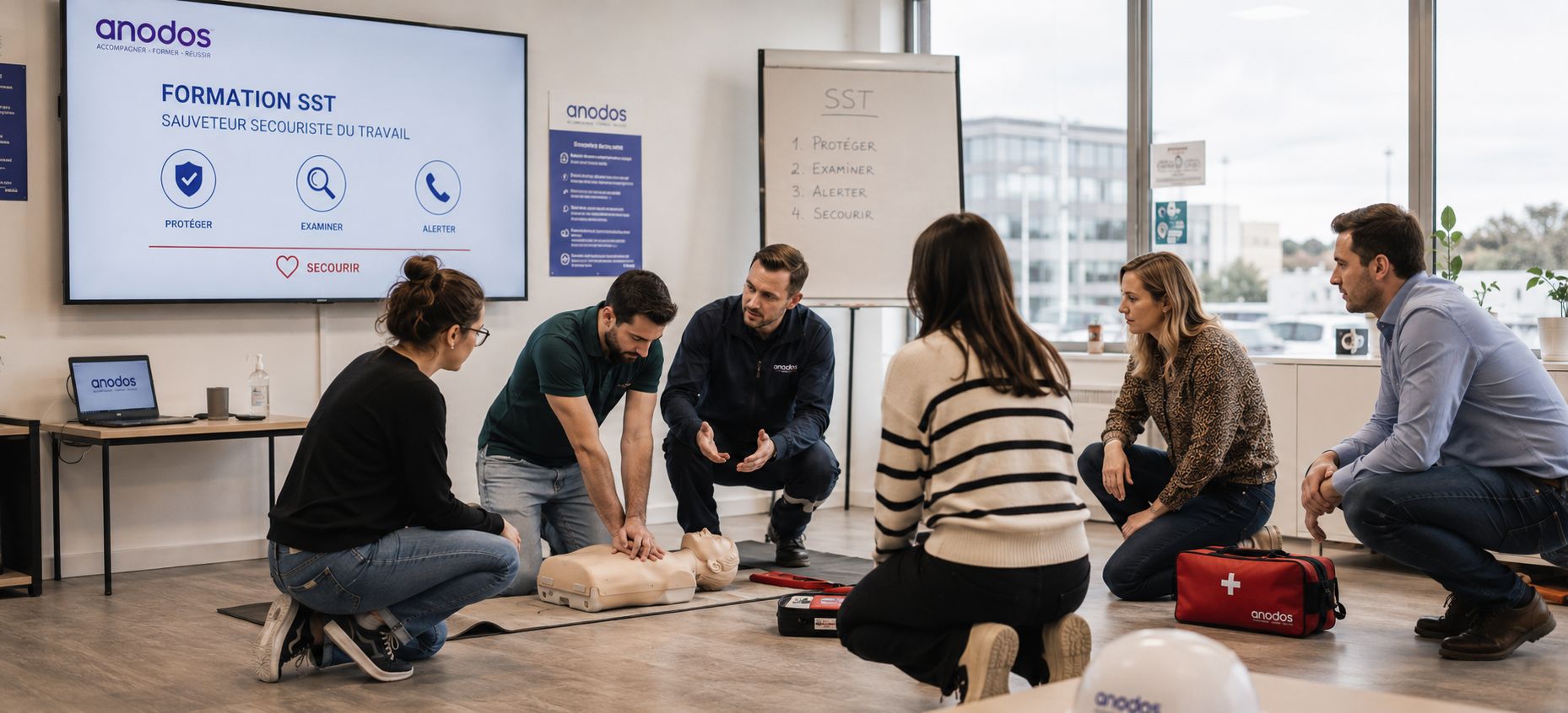 Formation SST Sauveteur Secouriste du Travail animée par ANODOS auprès de collaborateurs en entreprise dans les Hauts-de-France.